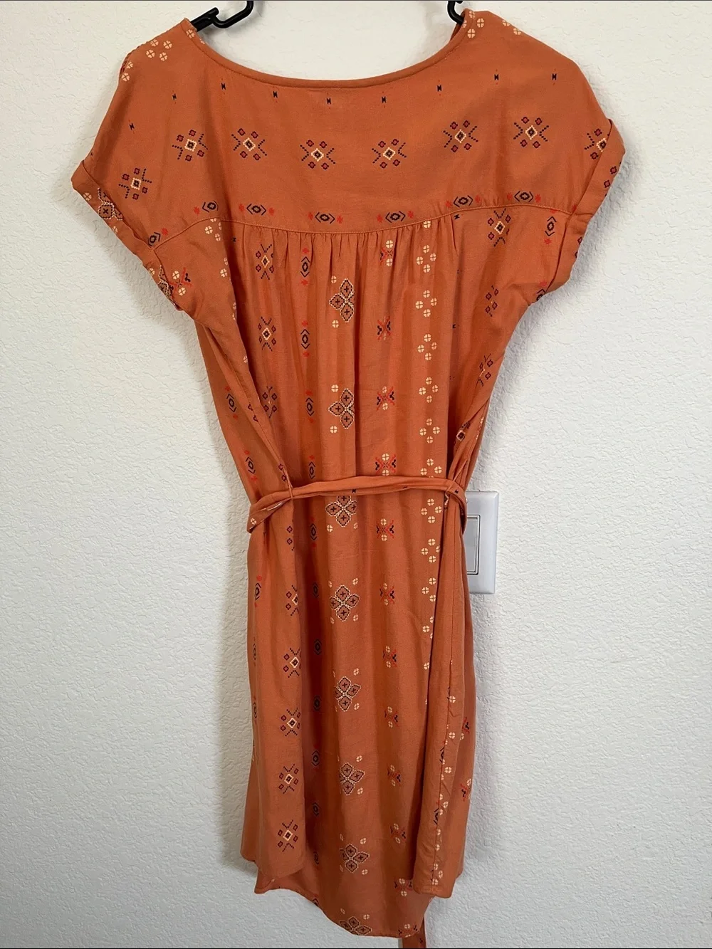Sonoma Rust Short-Sleeve Midi Dress with Tie Waist